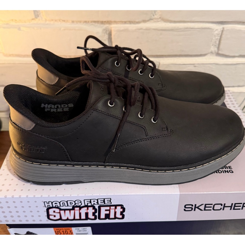 NWT Skechers Hands Free Slip-ins Swift Fit Black Grey Mens 10.5 Sneaker Workwear